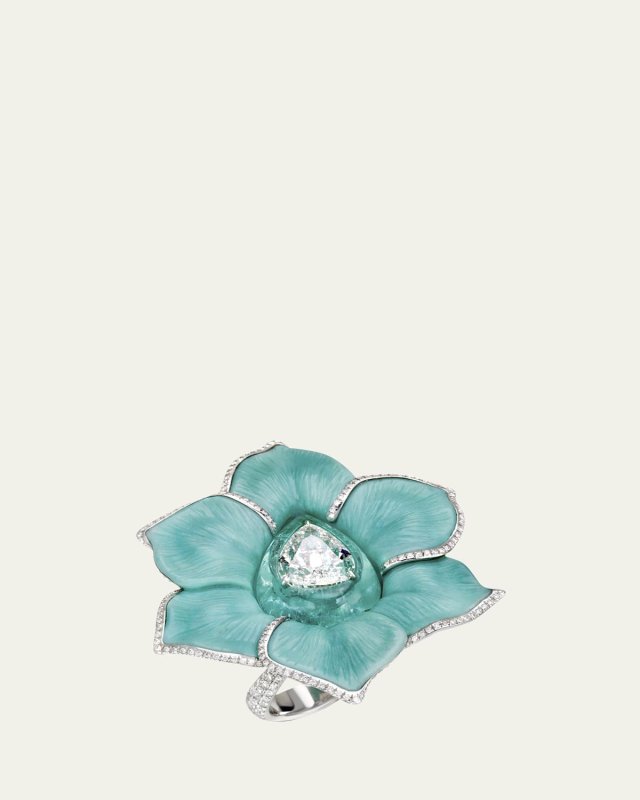 18K White Gold Paraiba Inlay Diamond Ring